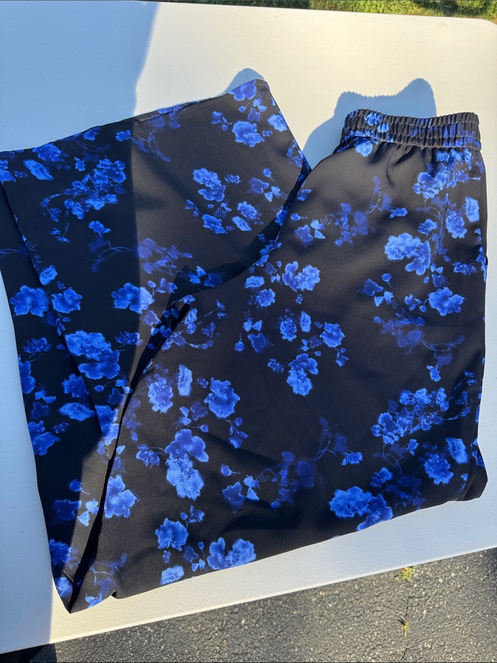 Express Black Joggers with Blue Floral Pattern